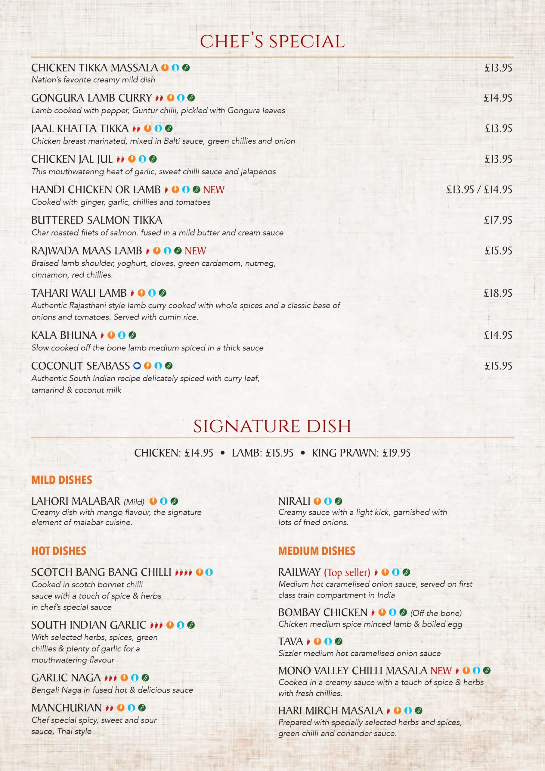 Menu page 2: chef's special and signature dish
